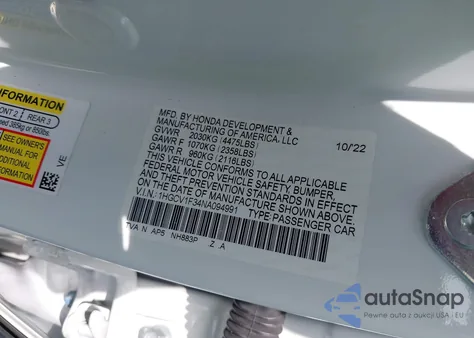 2022 Honda Accord Sport from USA, damaged, VIN 1HGCV1F34NA094991